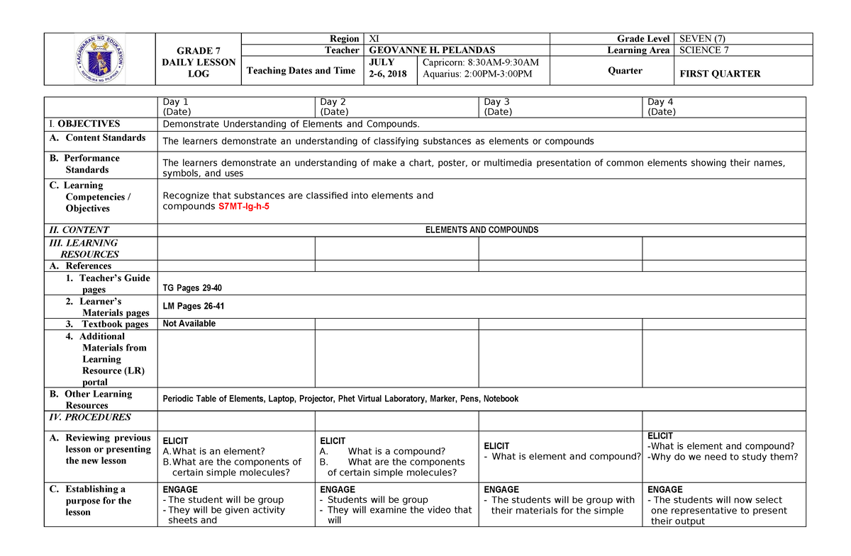 Dll science 7 july 2 6docxle - GRADE 7 DAILY LESSON LOG Region XI Grade ...