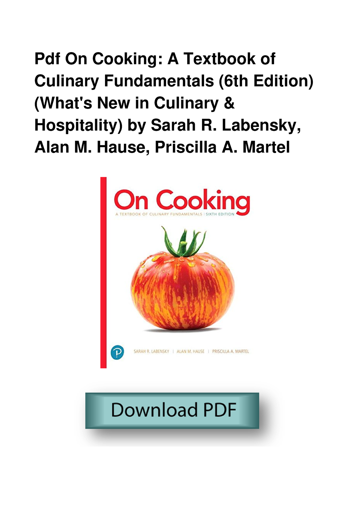 Pdf On Cooking A Textbook Of Culinary Fu - Pdf On Cooking: A Textbook ...