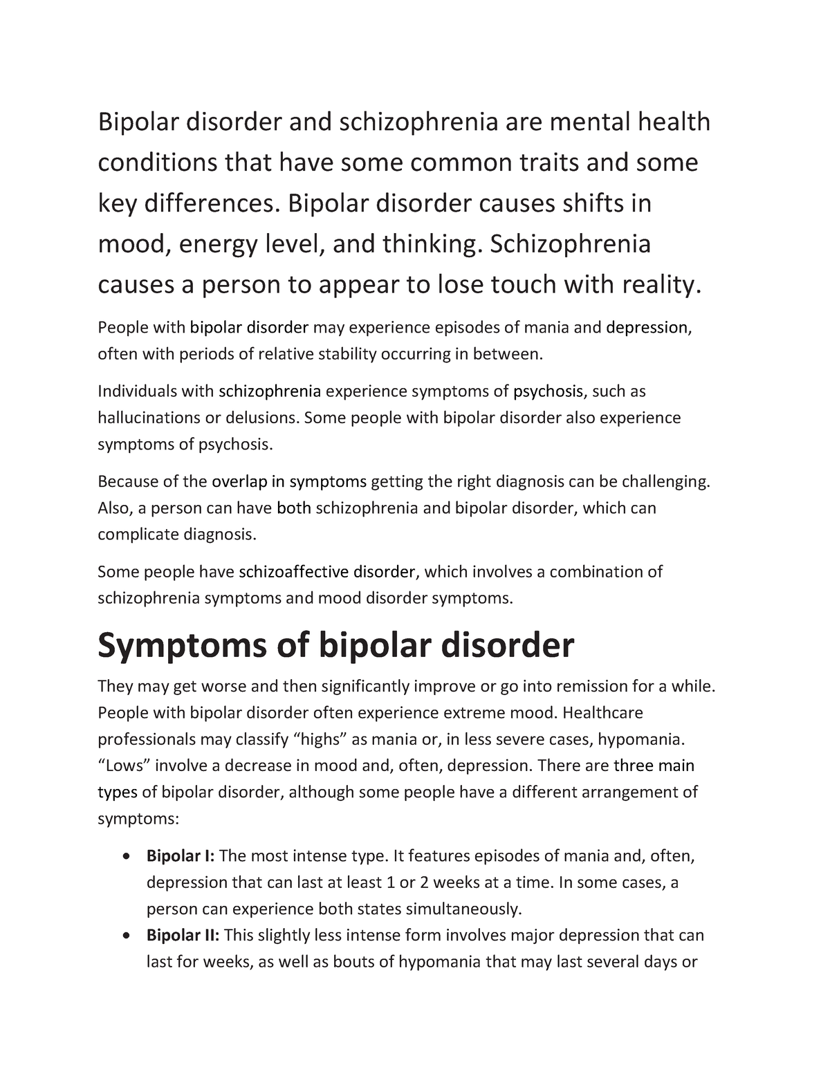 Bipolar Vs Schizophrenia Notes Bipolar Disorder And Schizophrenia Are Mental Health Conditions