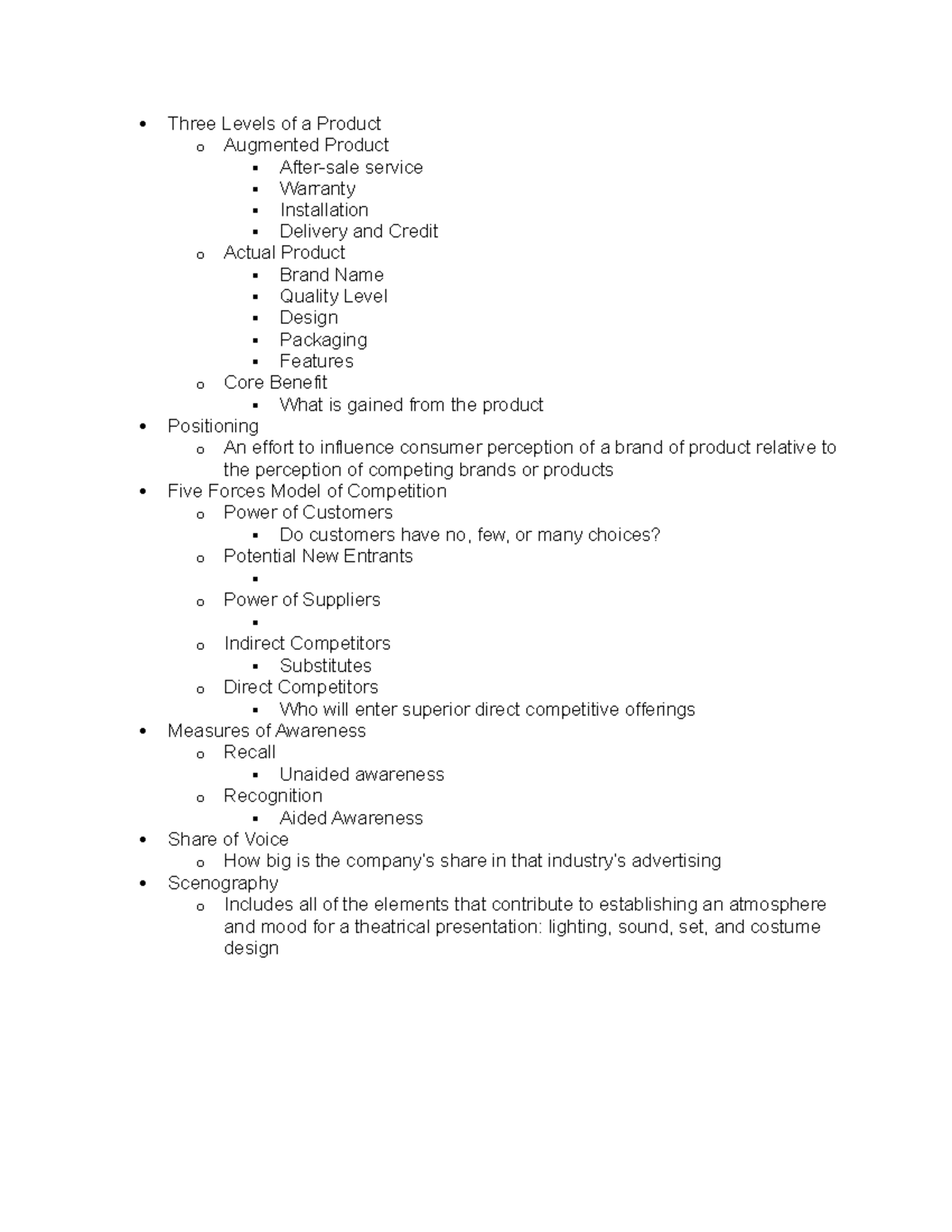 Chapters 1 Notes - Three Levels of a Product o Augmented Product After ...