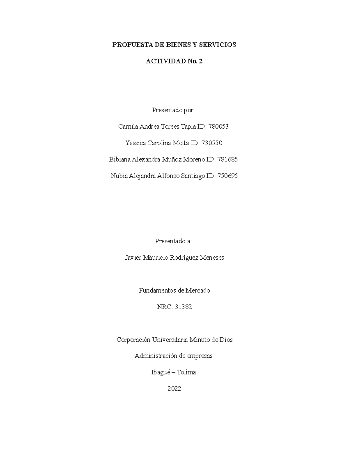 Propuesta de bienes y servicios propuesta de bienes y servicios