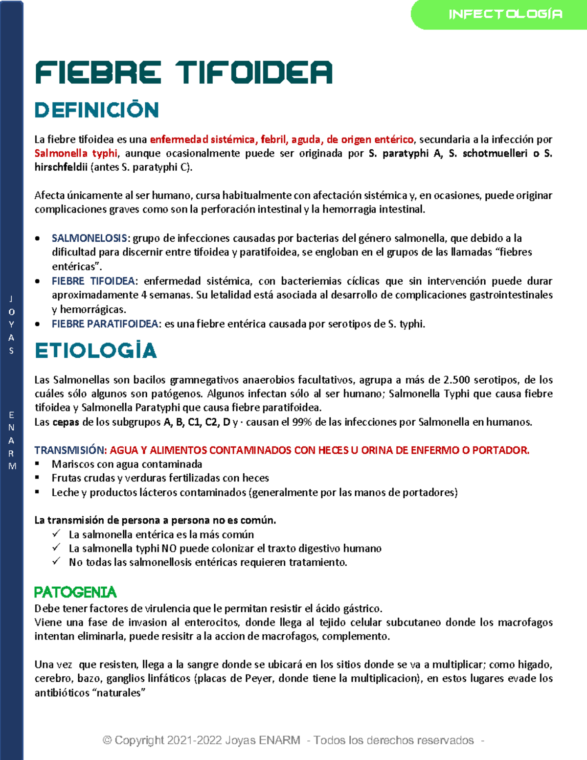 2. Fiebre Tifoidea (Salmonella typhi y paratyphi) J O Y A S E N A R M