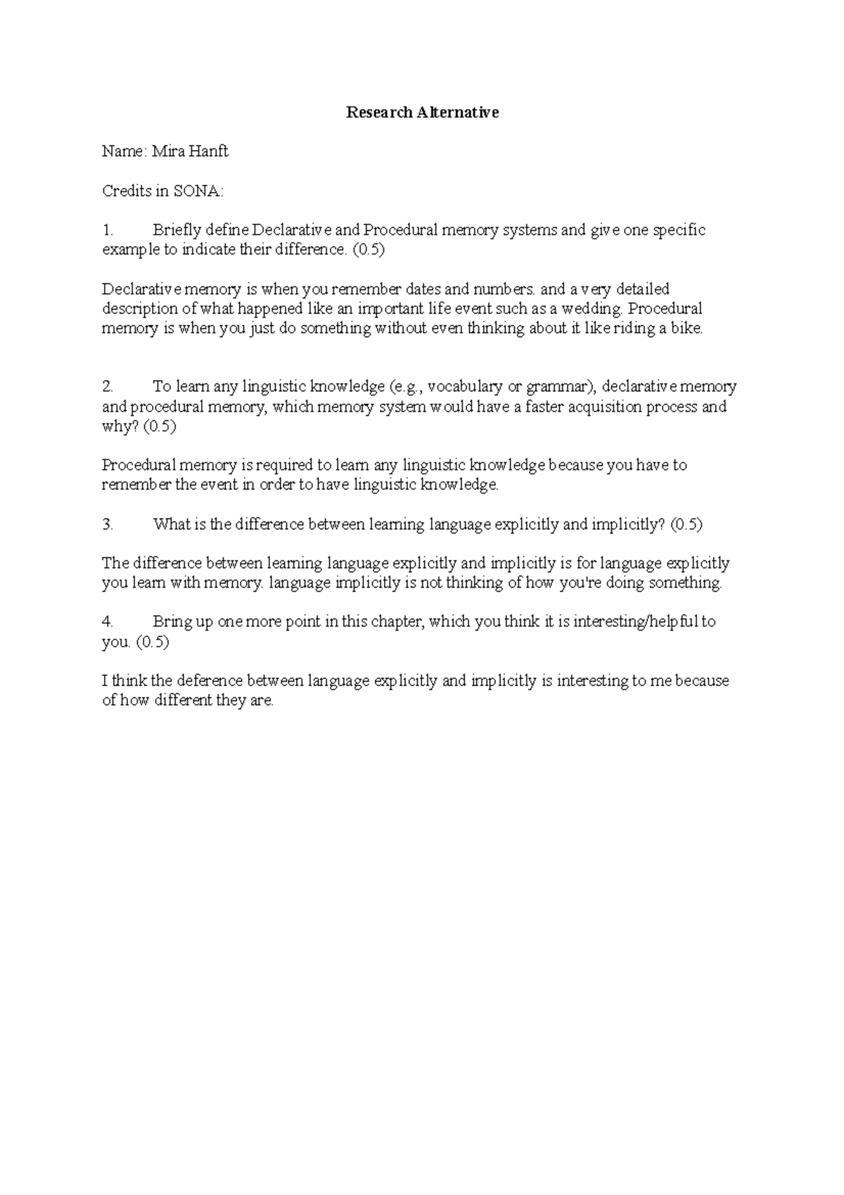 Alternative Questions Mira Hanft Research Alternative Name Mira