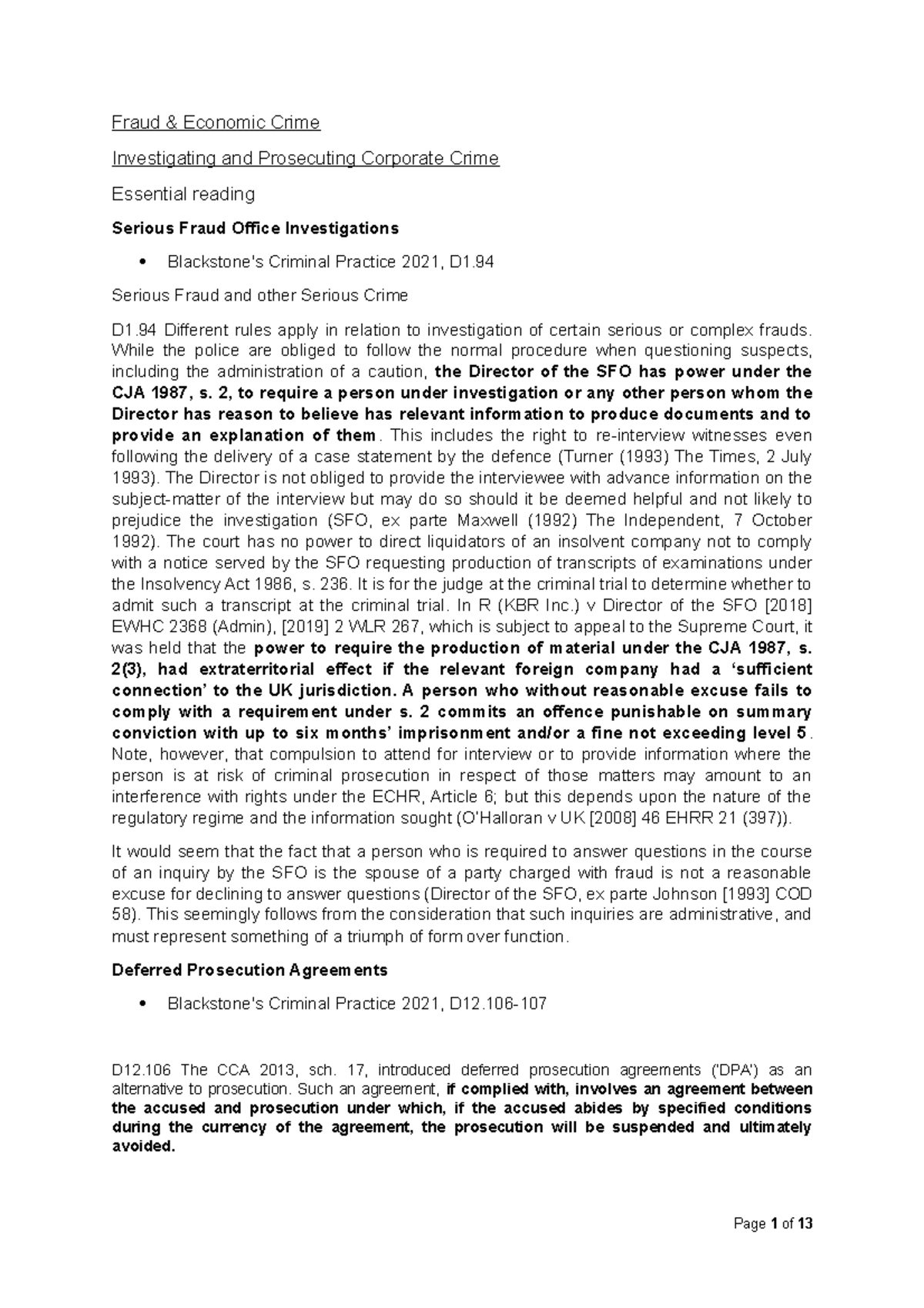 Fraud- prosecuting corporate crime- Notes - Fraud & Economic Crime ...