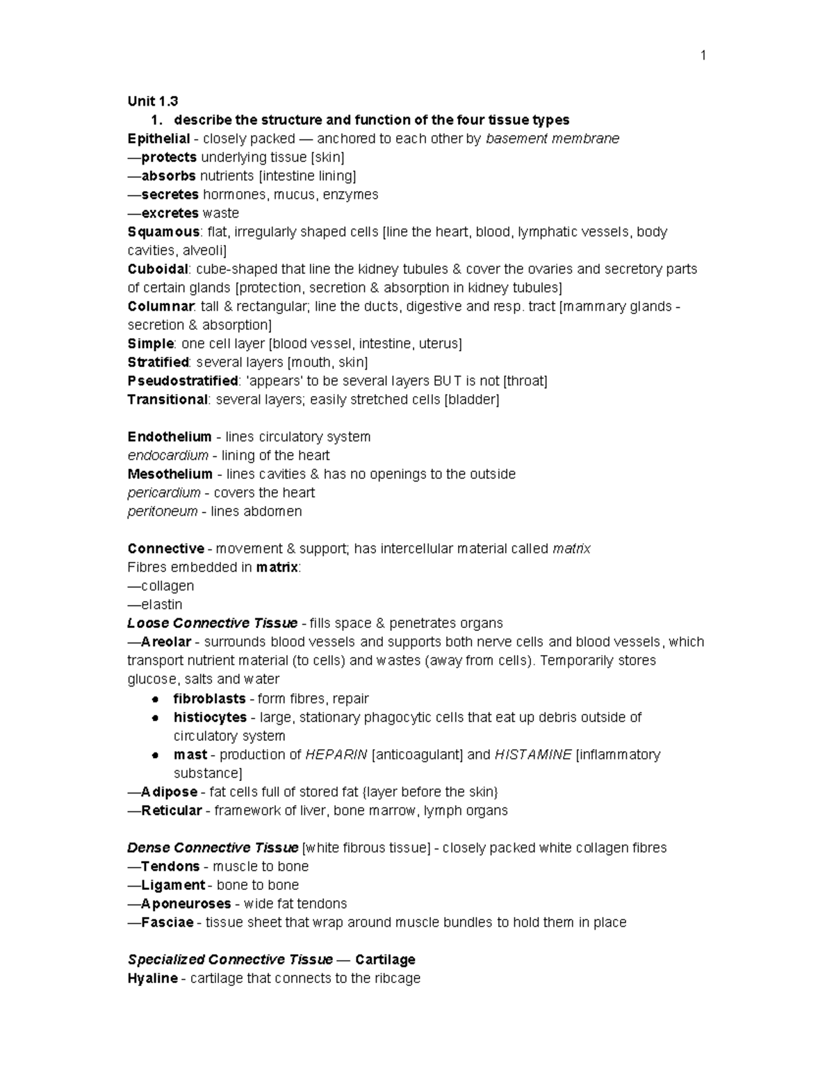 ANPH1001 Unit1Review - Unit 1 notes - Unit 1. 1. describe the structure ...