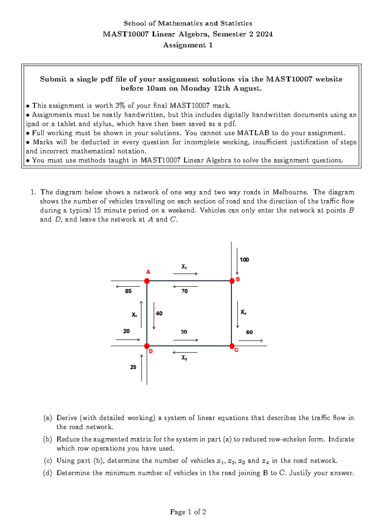 MAST10007 Linear Algebra, Semester 2 2024 Assignment 1 - School of ...