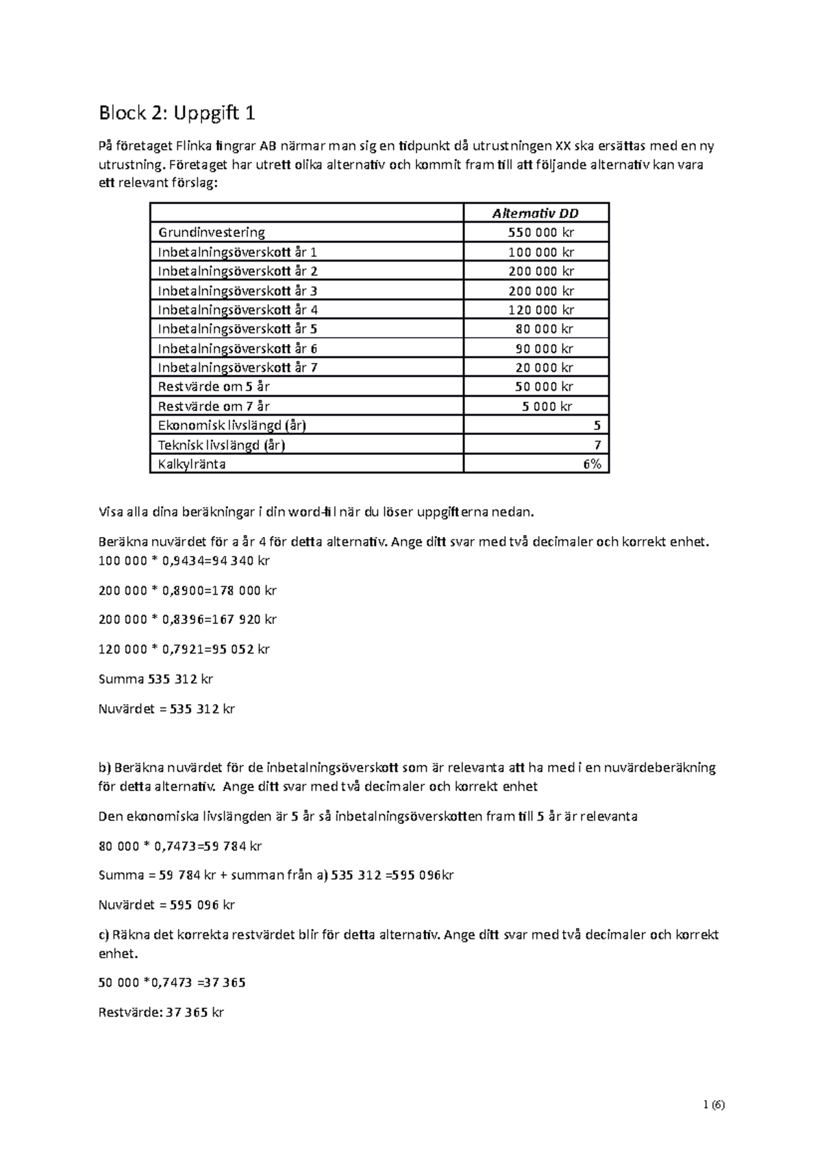 Block B 1 2 EXAM PART B Block 2 Uppgift 1 På företaget Flinka fingrar AB närmar man sig en