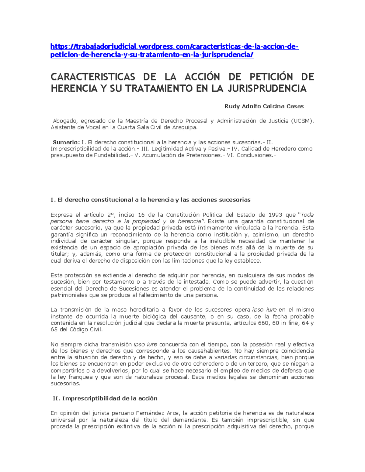 Caracteristicas DE LA Acción DE Petición DE Herencia - - Studocu