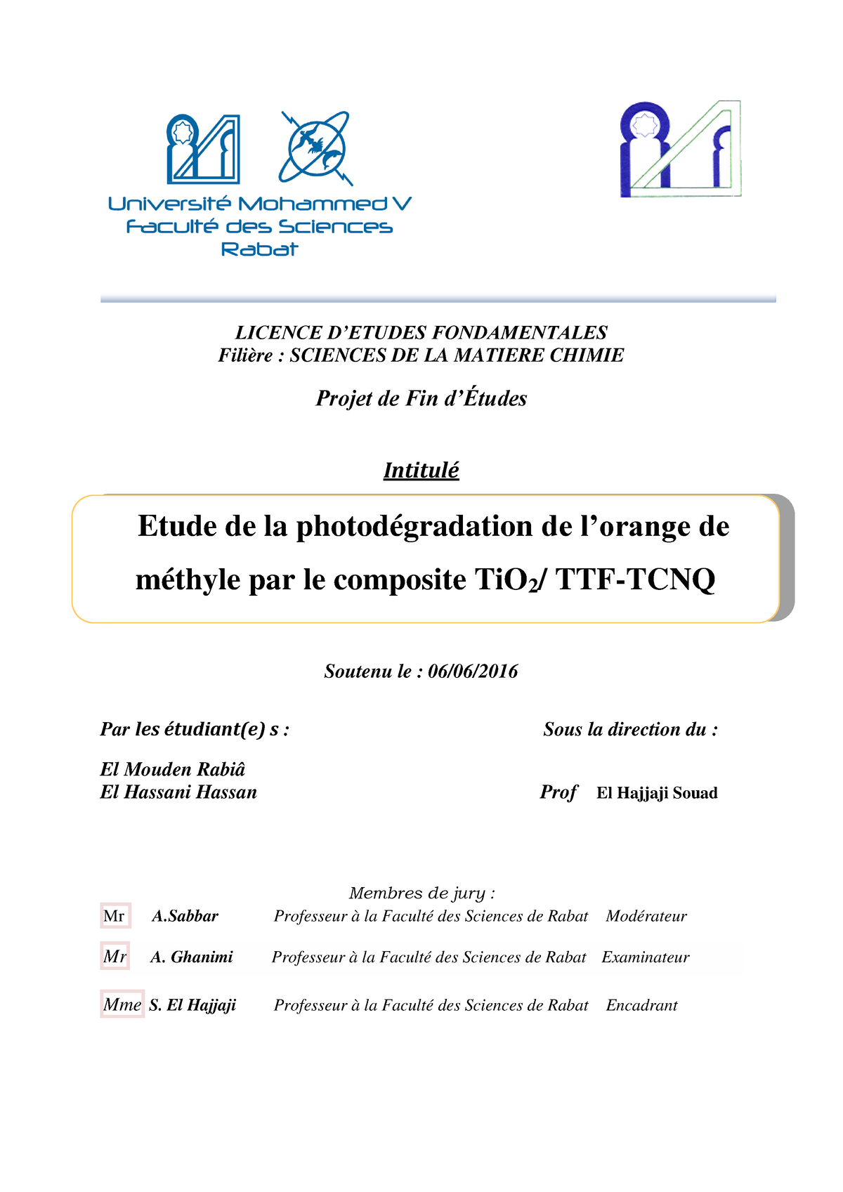 SDIC-PL0491 - PFE Chimie - LICENCE D’ETUDES FONDAMENTALES Filière ...