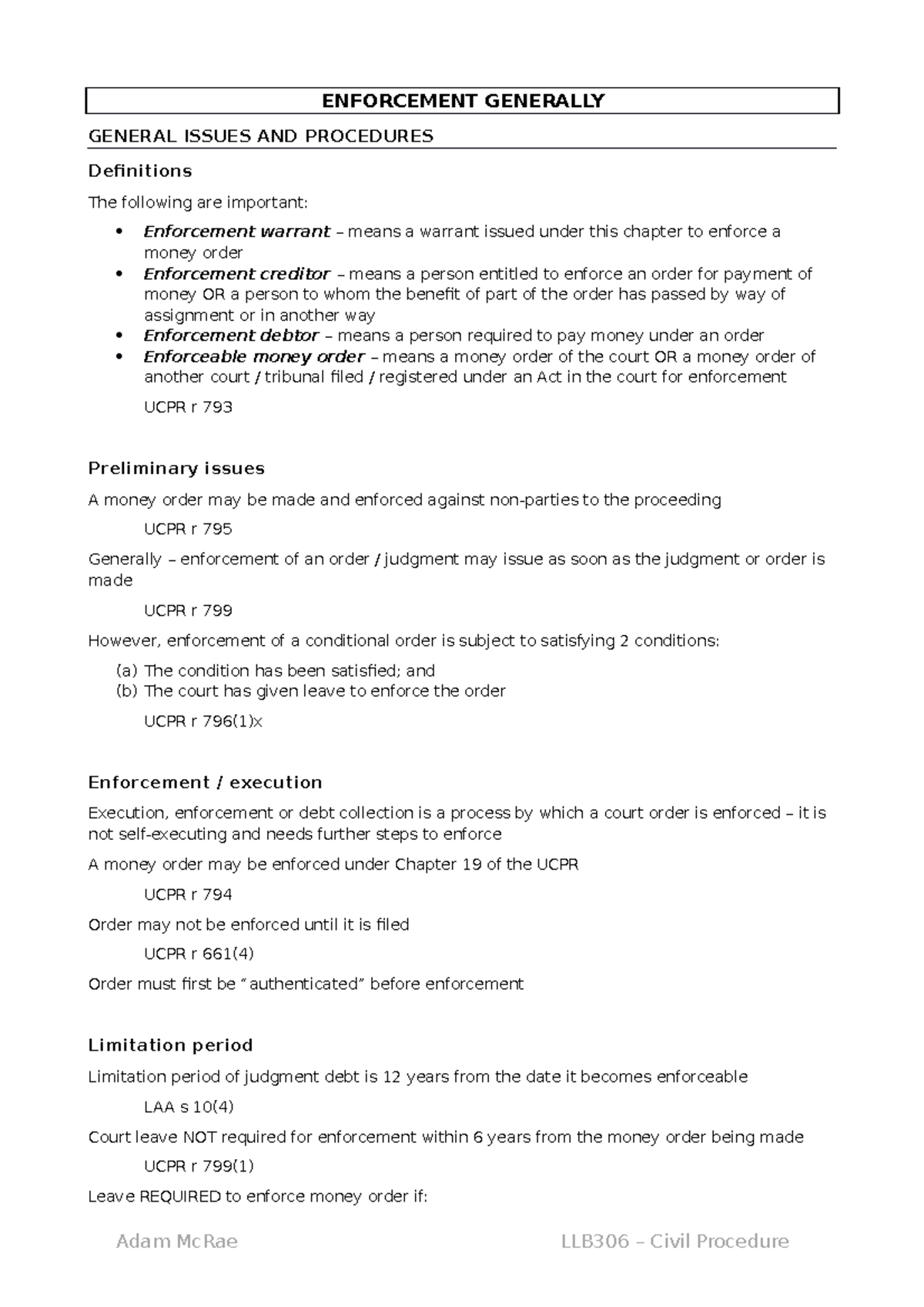 11.0 Enforcement - Lecture notes from the course in word document with ...