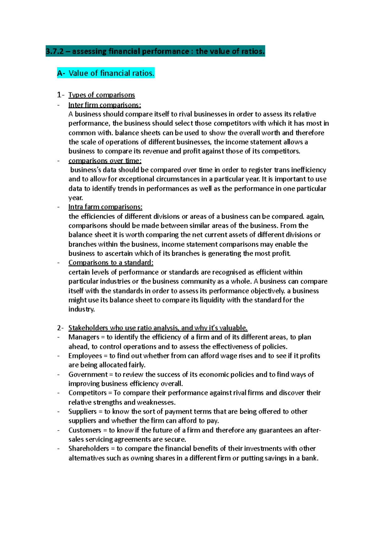 3.7.2 week four mr T notes - 3.7 – assessing financial performance ...