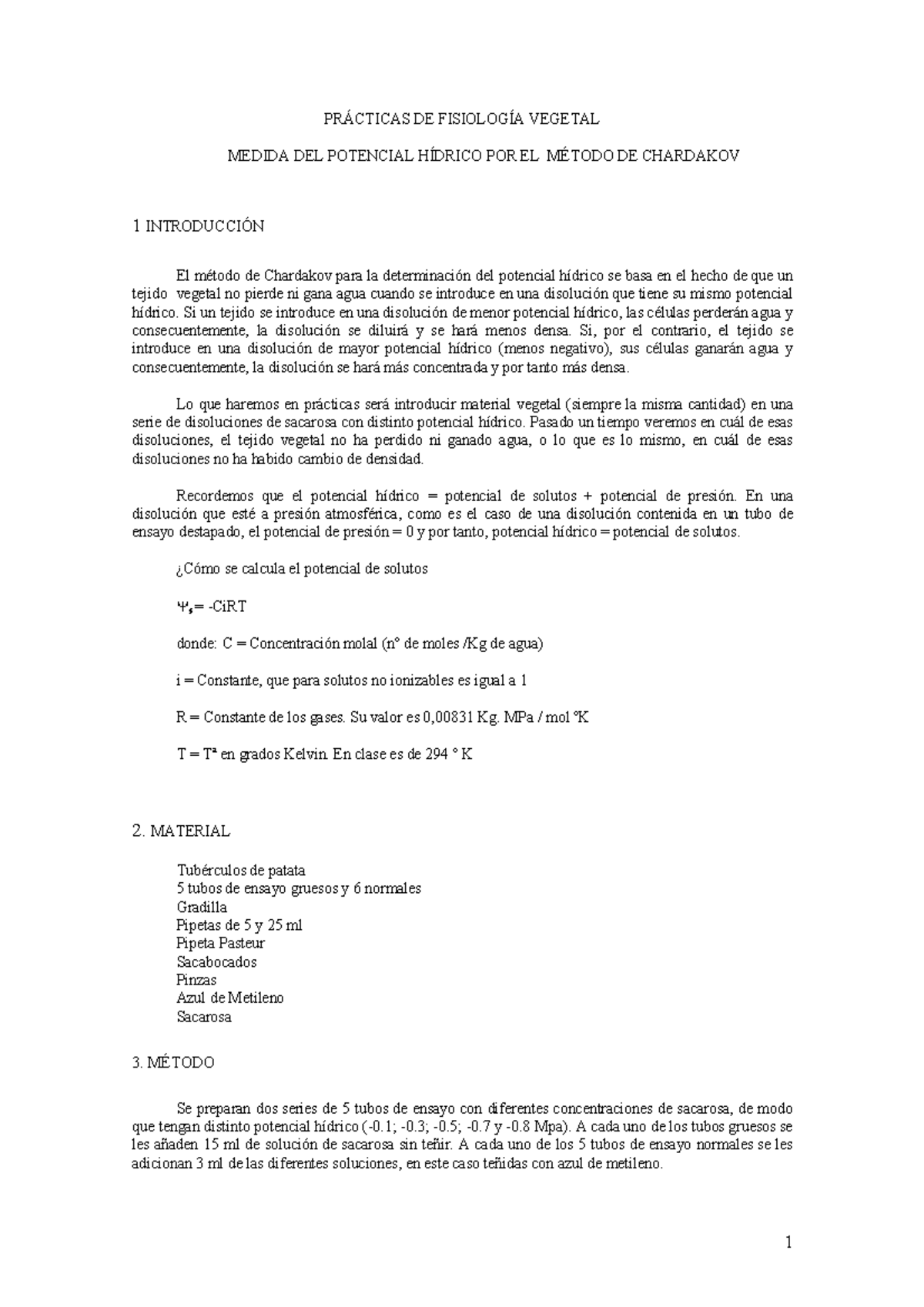 Metodo de Chardakov - Informe - 1 PR¡CTICAS DE FISIOLOGÕA VEGETAL ...