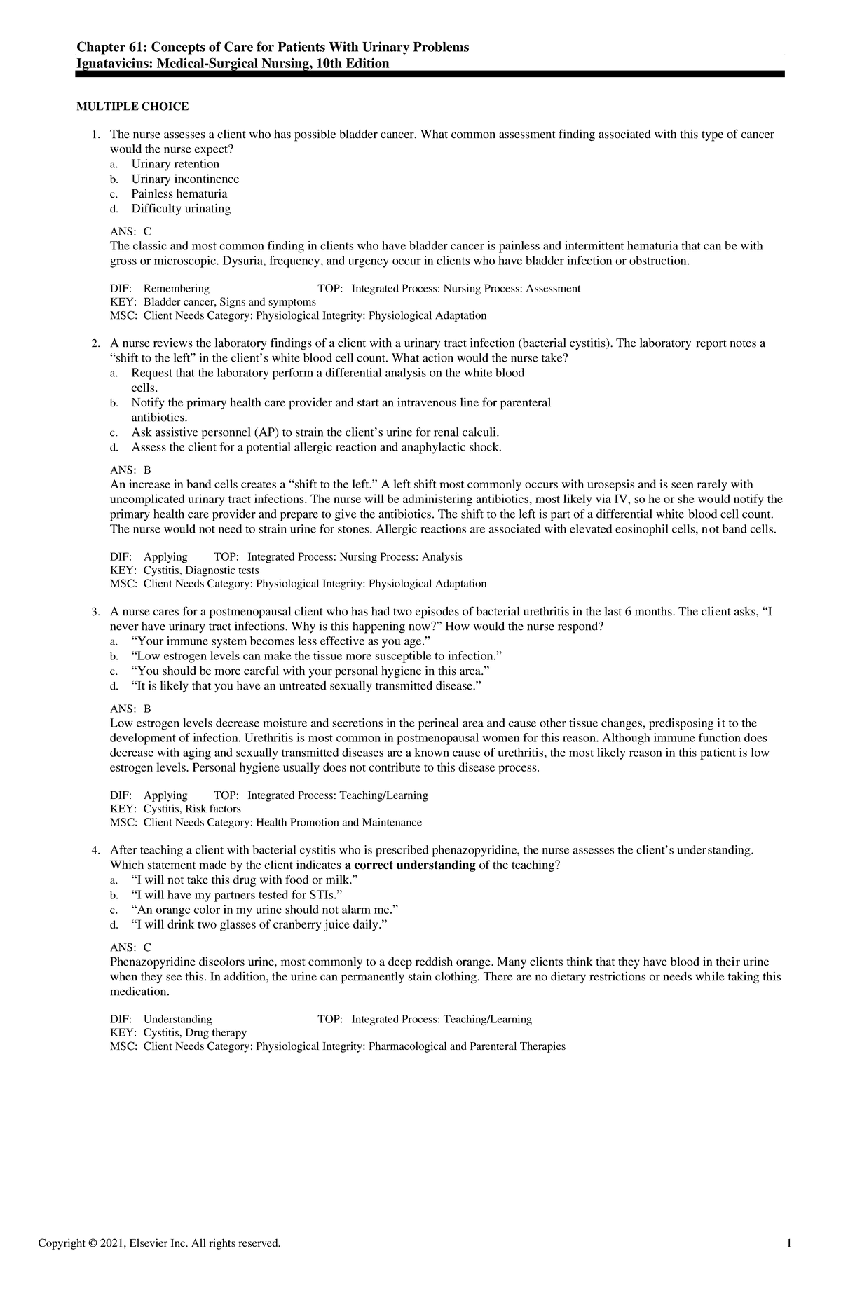 Exam View - Chapter 61 - Study guide - Chapter 61: Concepts of Care for ...