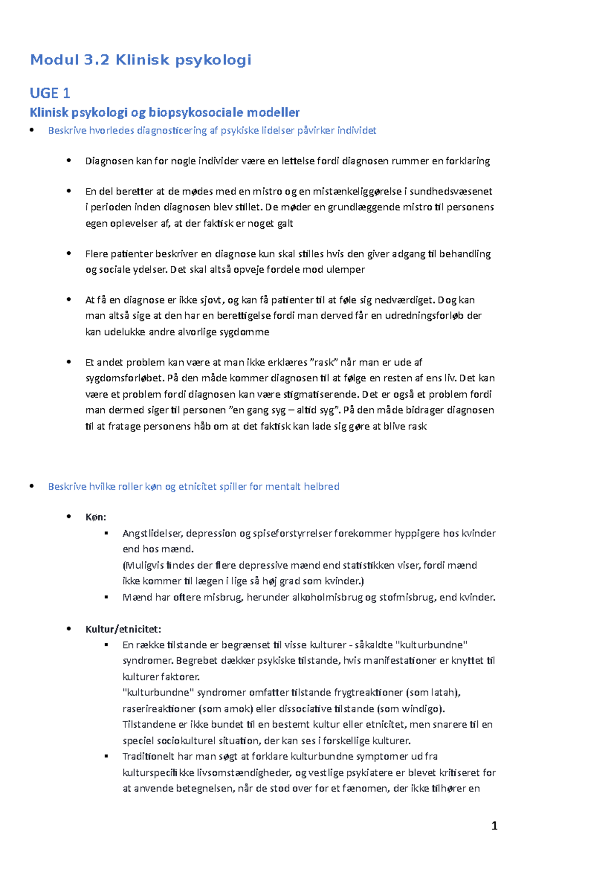 Pensumliste 3.2 Klinisk Psykologi - Modul 3 Klinisk Psykologi UGE 1 ...