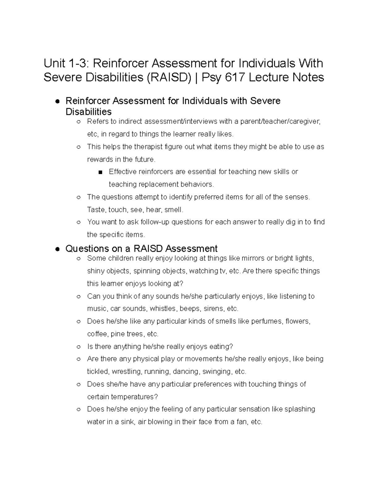 Unit 13 Reinforcer Assessment for Individuals With Severe Disabilities