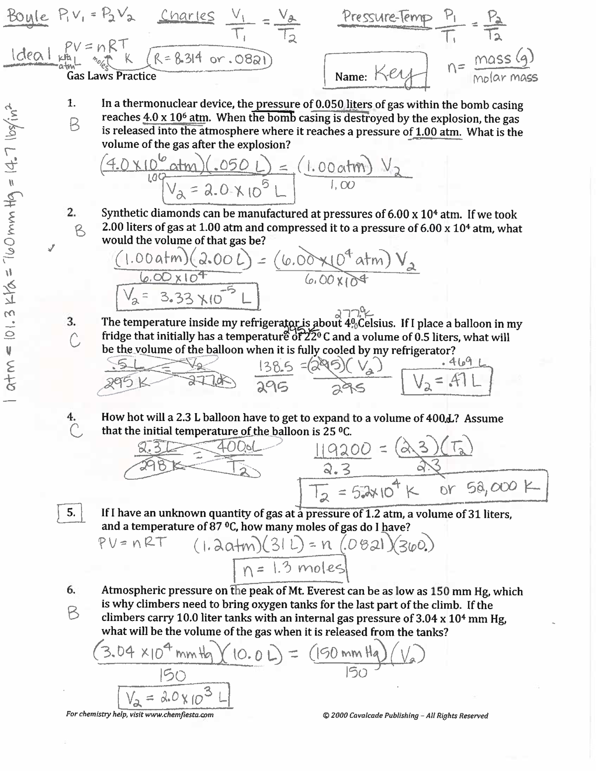 Gas laws practice all calcs key - Education - Studocu