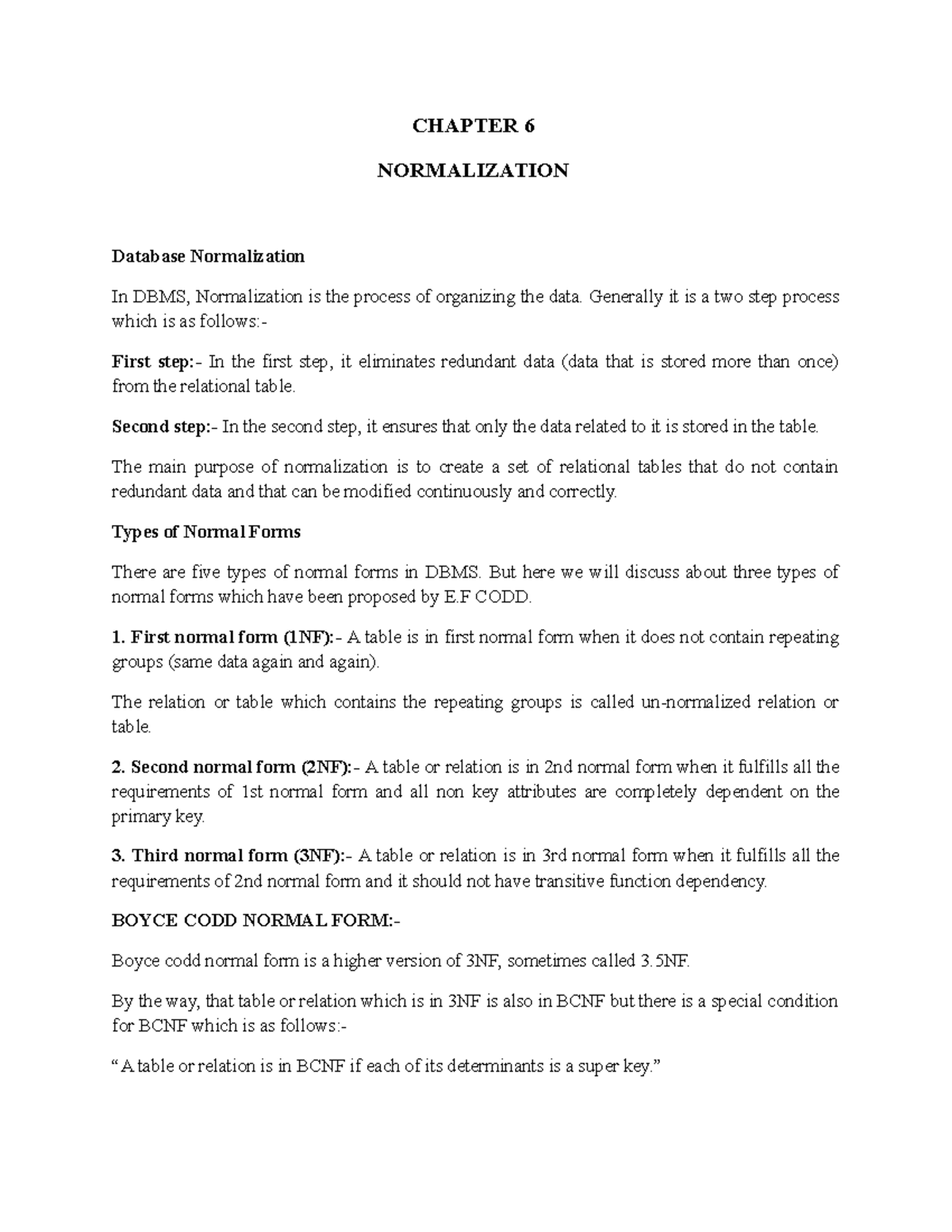 Chapter 6 Normalization - CHAPTER 6 NORMALIZATION Database ...