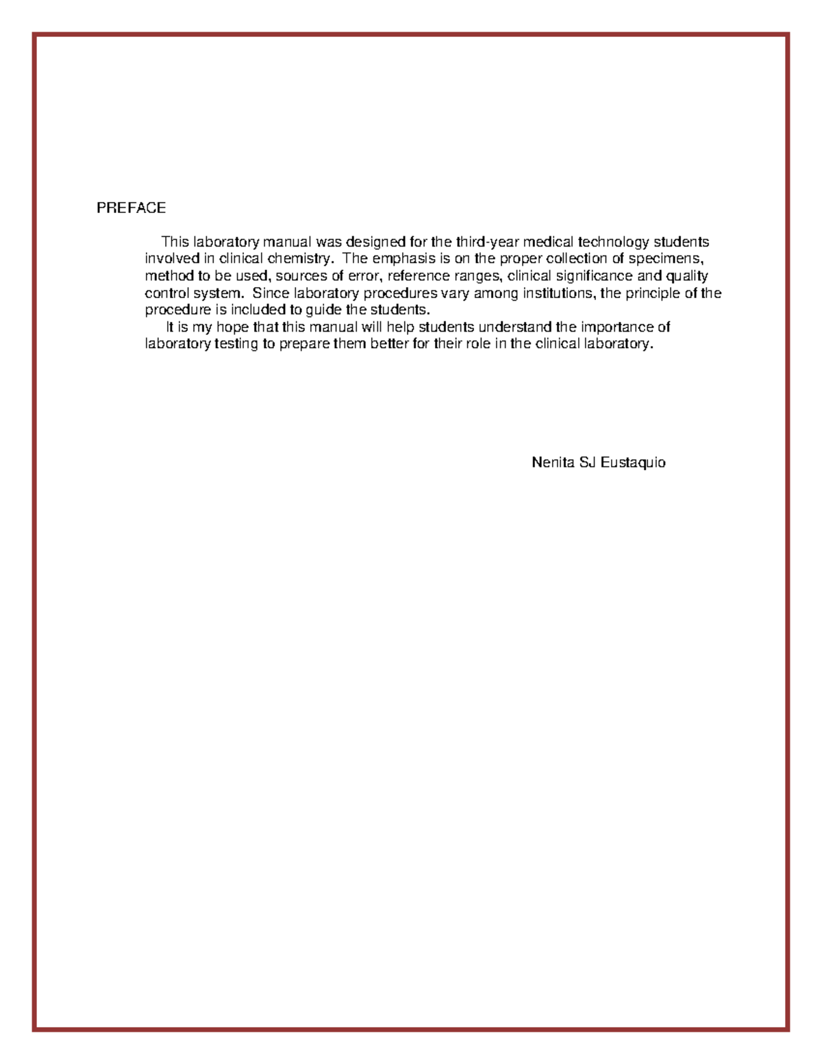 Ericka Jayn Pedrigosa - Clin chem activity - PREFACE This laboratory ...