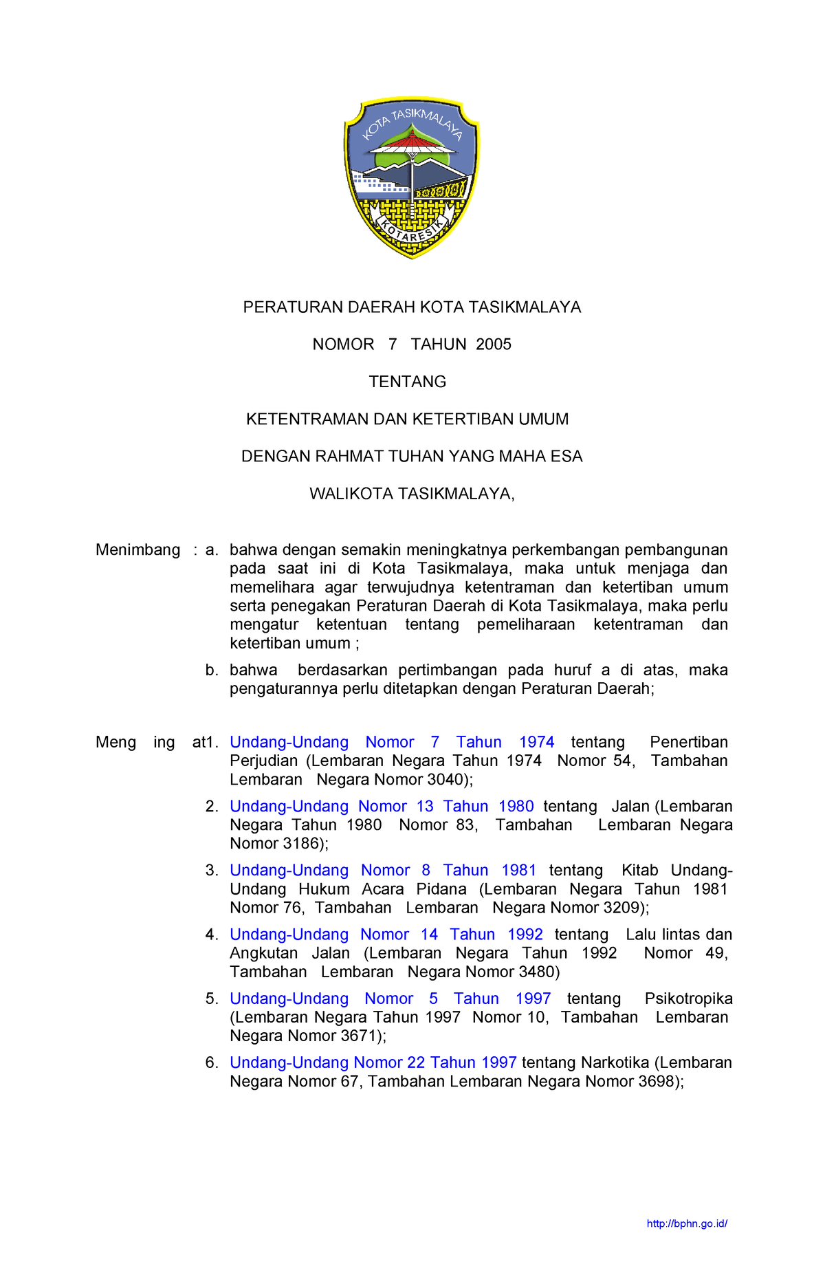 05pdkotatasikmalaya 007 - PERATURAN DAERAH KOTA TASIKMALAYA NOMOR 7 ...