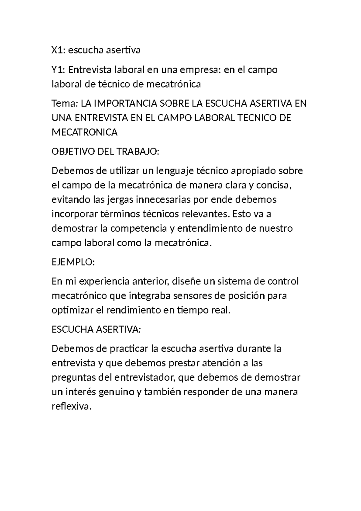 Entregable 1 De Tecnicas De La Comunicacion X1 Escucha Asertiva Y1 Entrevista Laboral En Una 9751