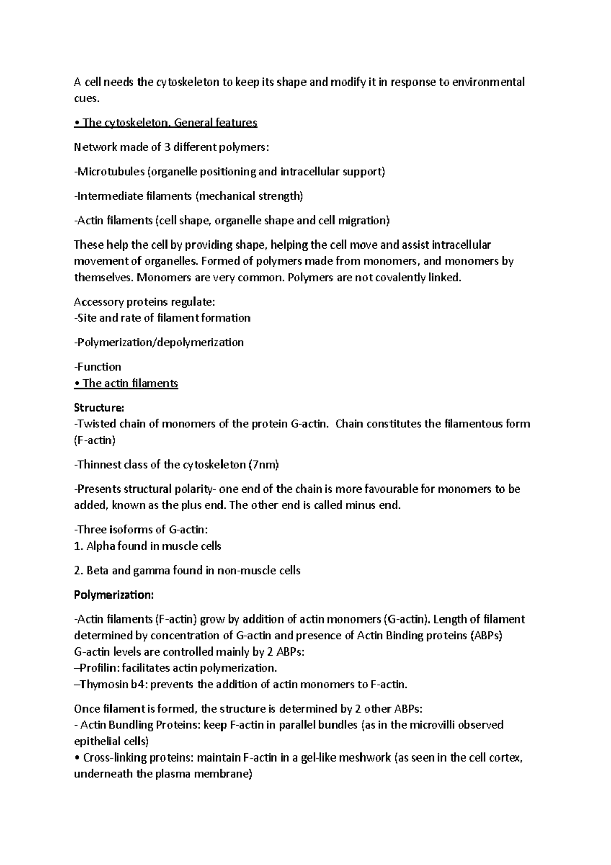 The Cytoskeleton - Term 1 Human Body Notes - A cell needs the ...