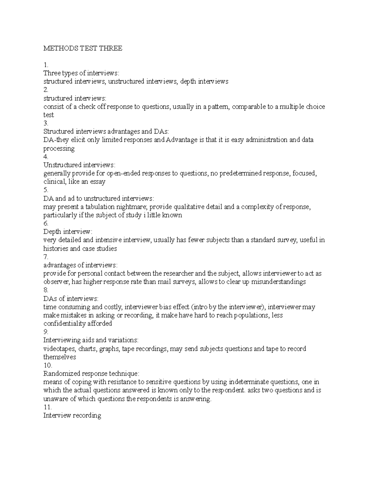 review for methods test three crij 4380 lamar university advantages of structured interviews