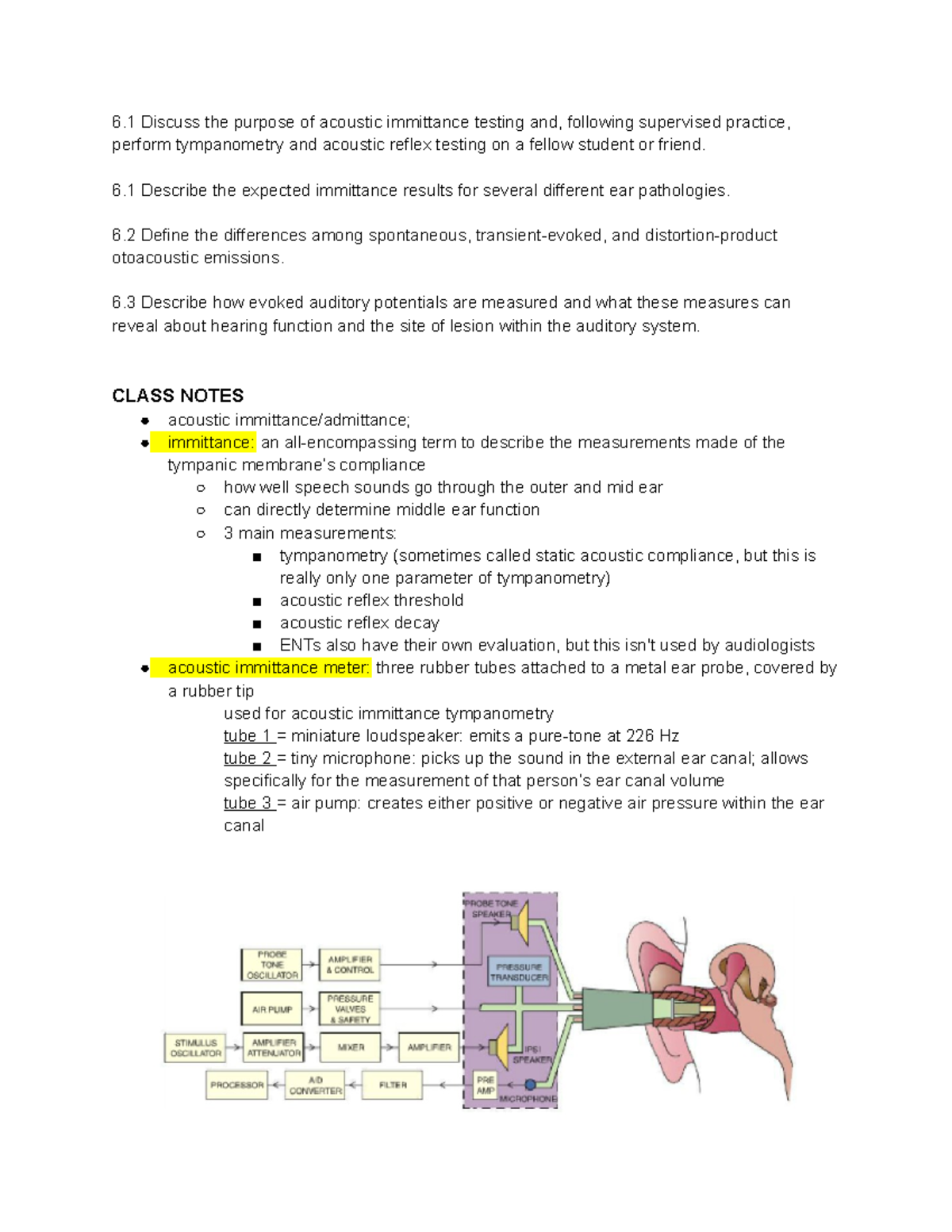 Audiology 10 19 22 - Chapter 6 - Immittance, more on tympanometry, etc ...