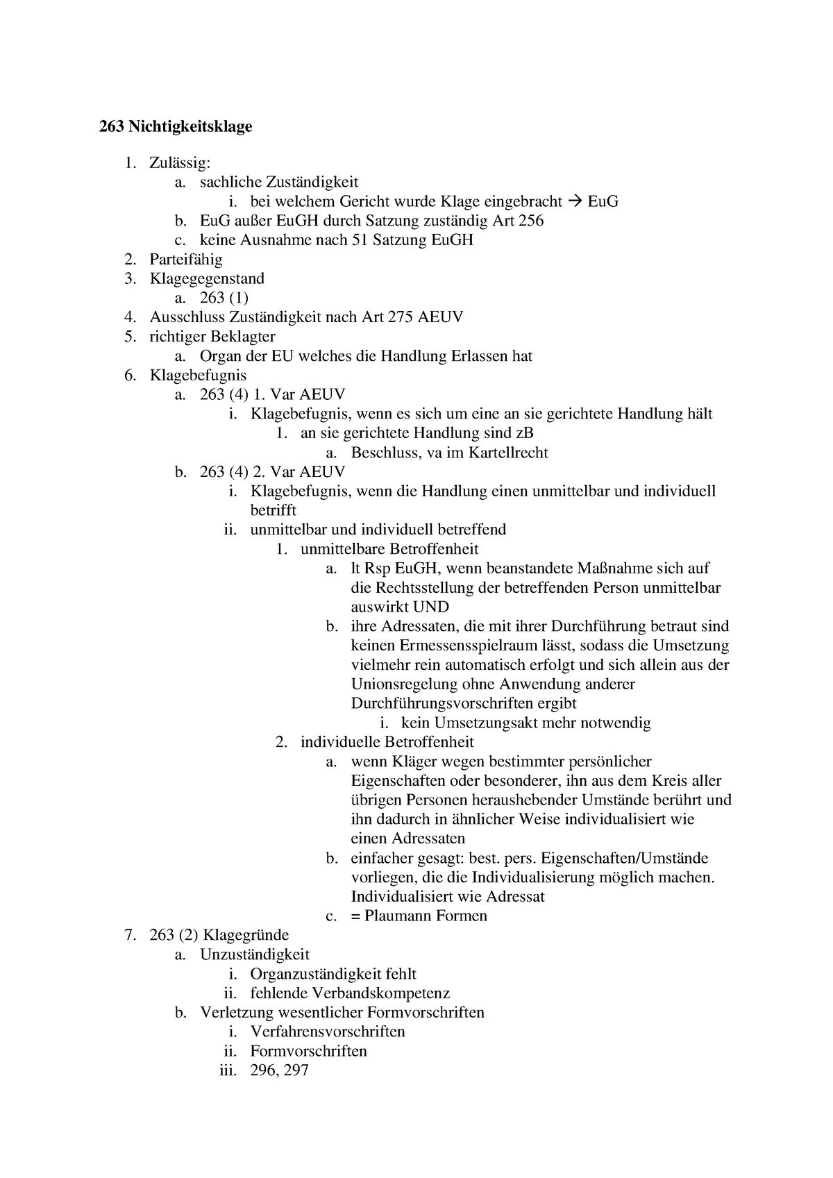 Prüfungsschema Nichtigkeitsklage - 263 Nichtigkeitsklage Zulässig: A ...