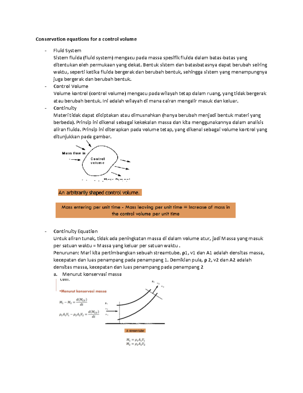 Conservation equations for a control volume - Bentuk sistem dan ...