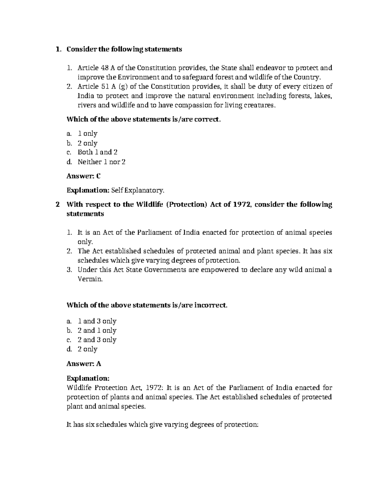 Environment act and policy - Consider the following statements Article ...