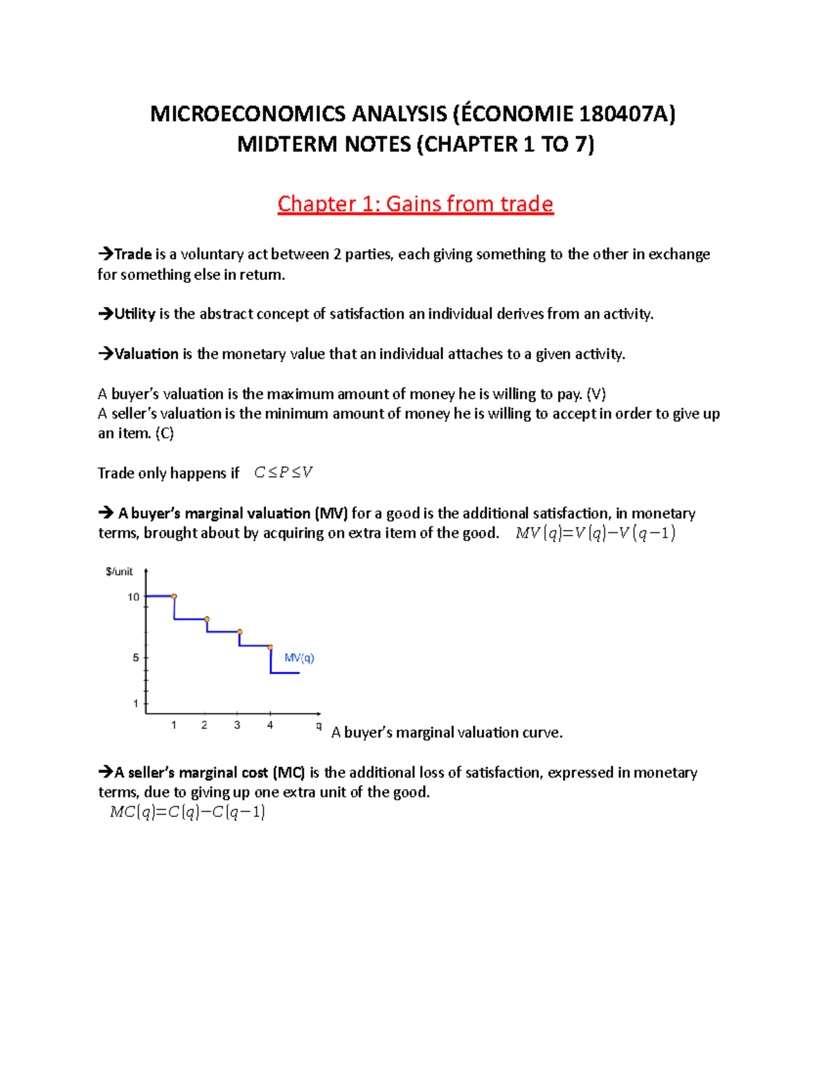 Midterm (Notes - Chapter 1 to 7) - MICROECONOMICS ANALYSIS (ÉCONOMIE ...