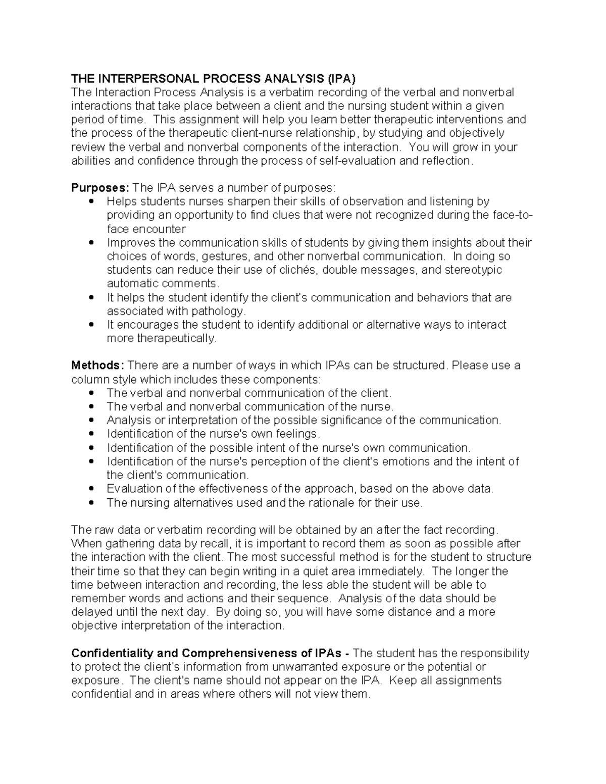 Interpersonal Process Analysis (IPA) - THE INTERPERSONAL PROCESS ...