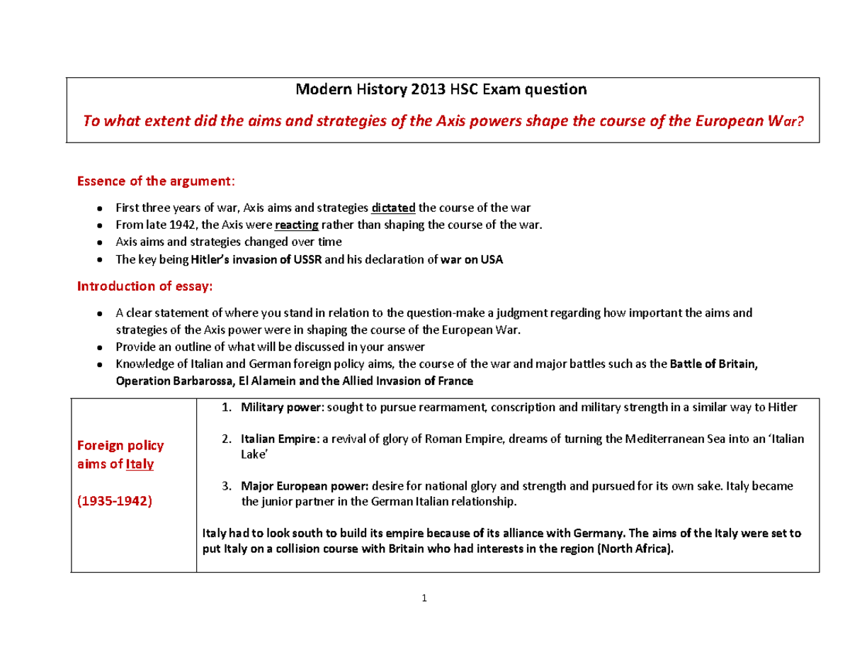 Aims and staregies of allied and axis powers Modern History 2013 HSC