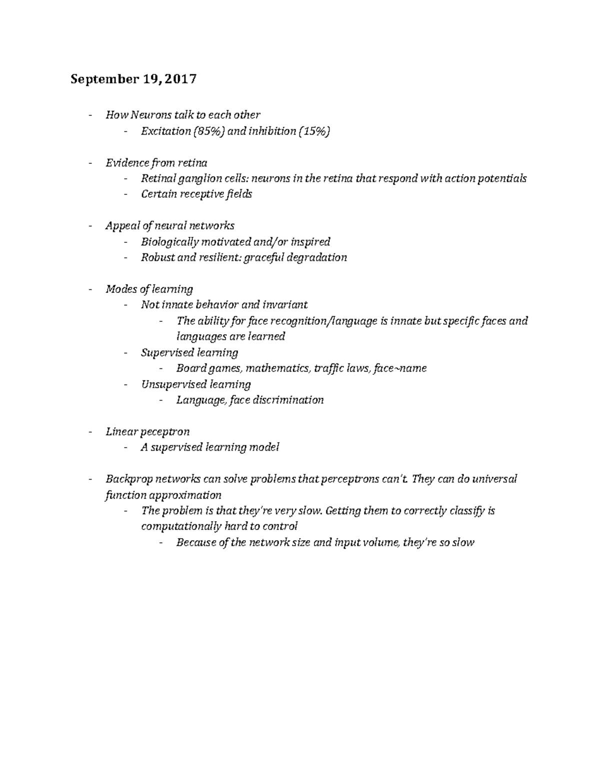 Class 7 Notes - How neurons talk to each other. Supervised learning ...