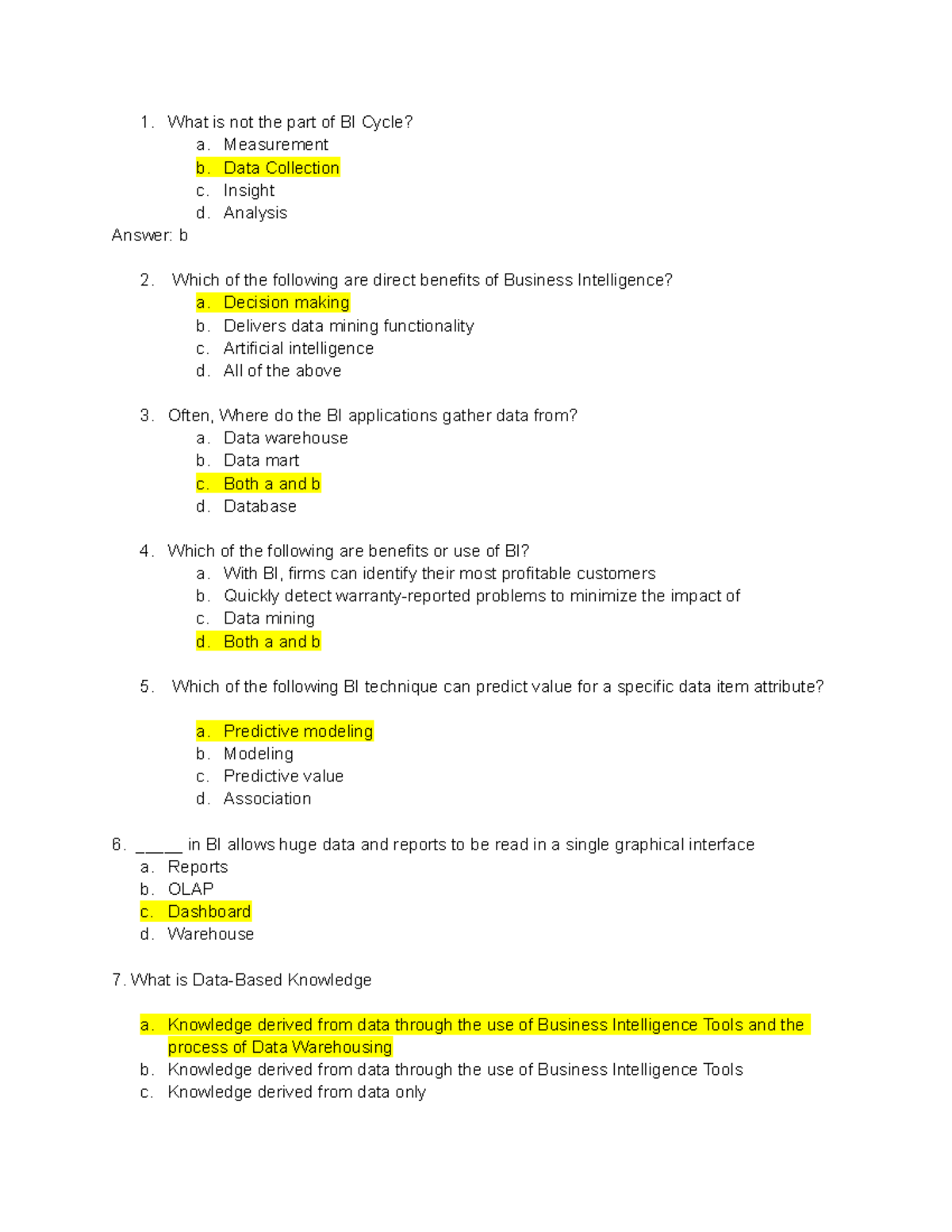 Business Intelligence And Data Warehousing Is Used For Mcq Answer