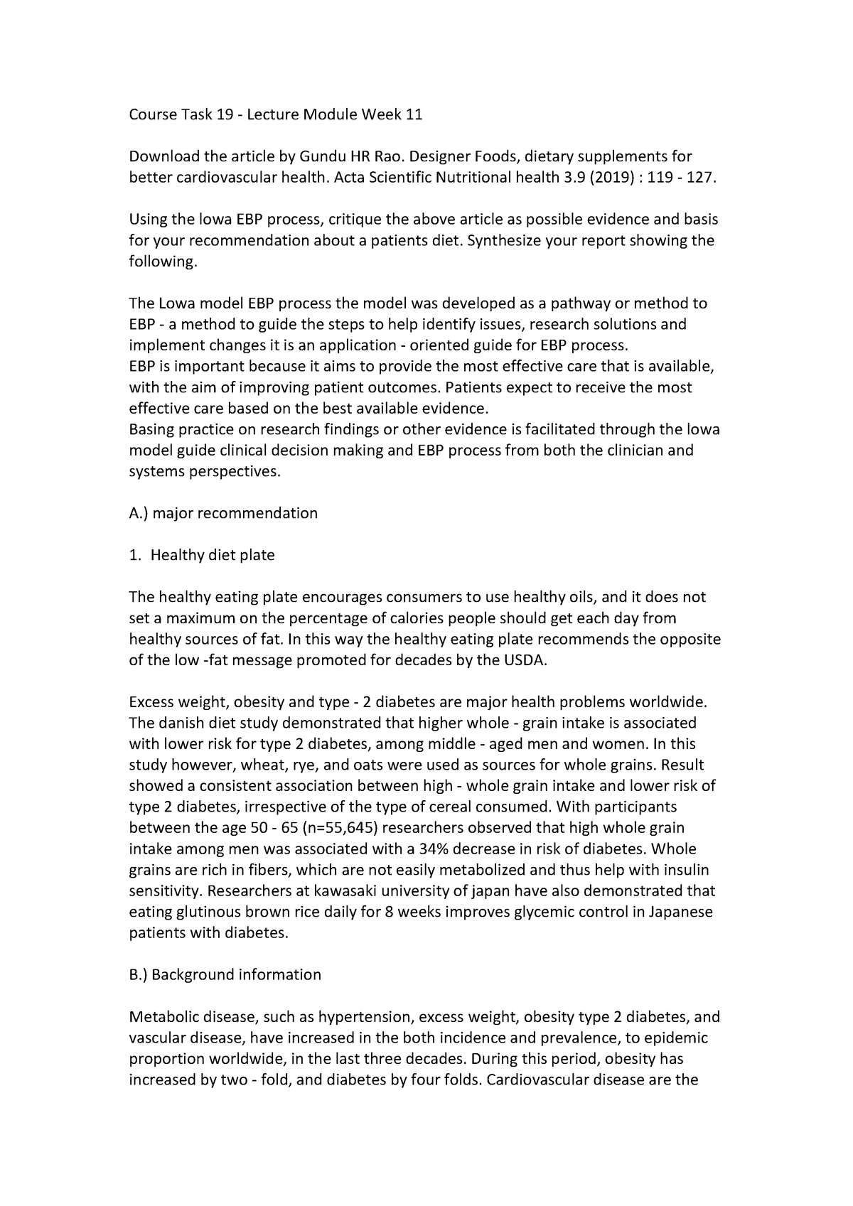 Course Task 19 Nutrition And Diet Therapy - Course Task 19 - Lecture ...