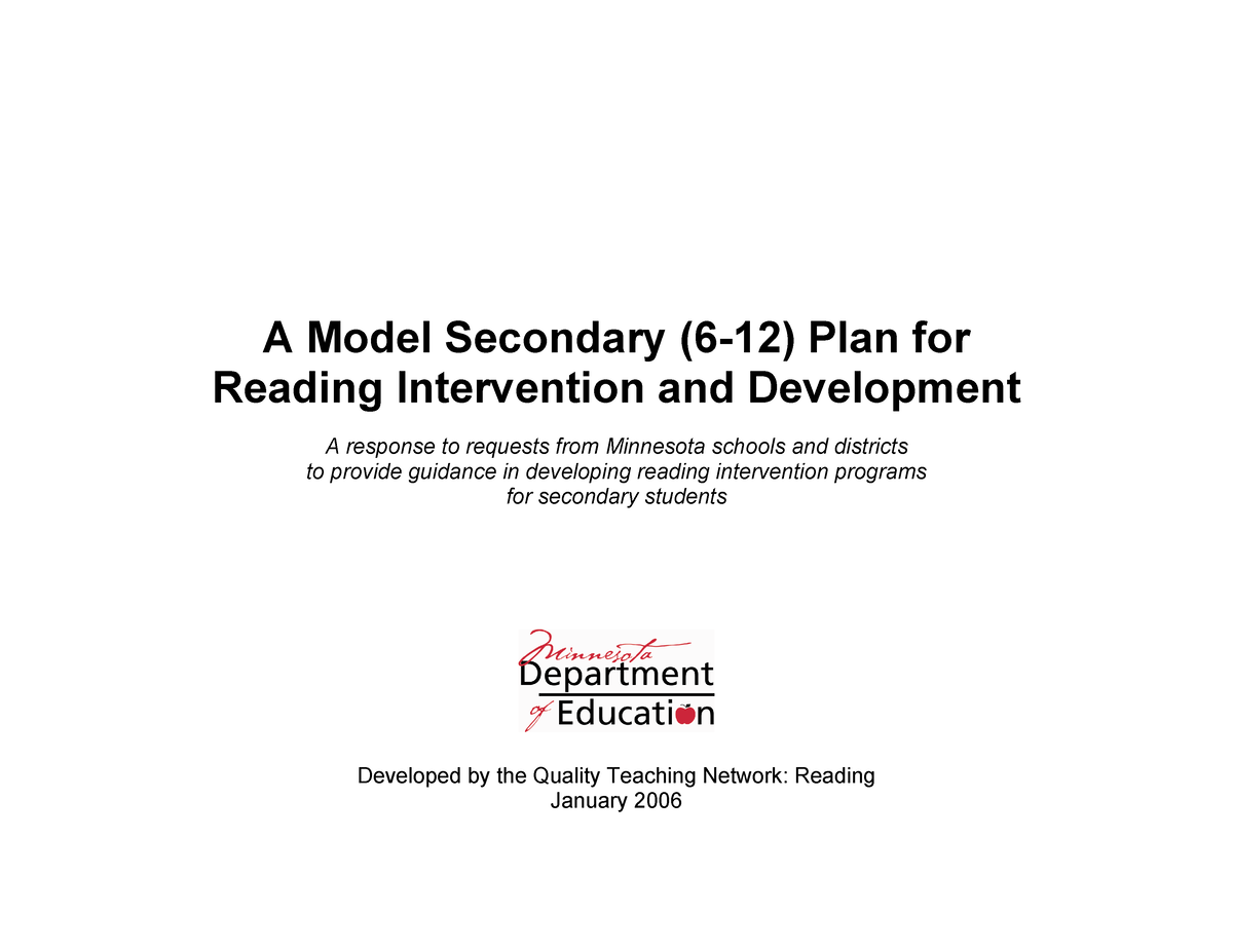 Reading Remediation - A Model Secondary (6-12) Plan For Reading ...