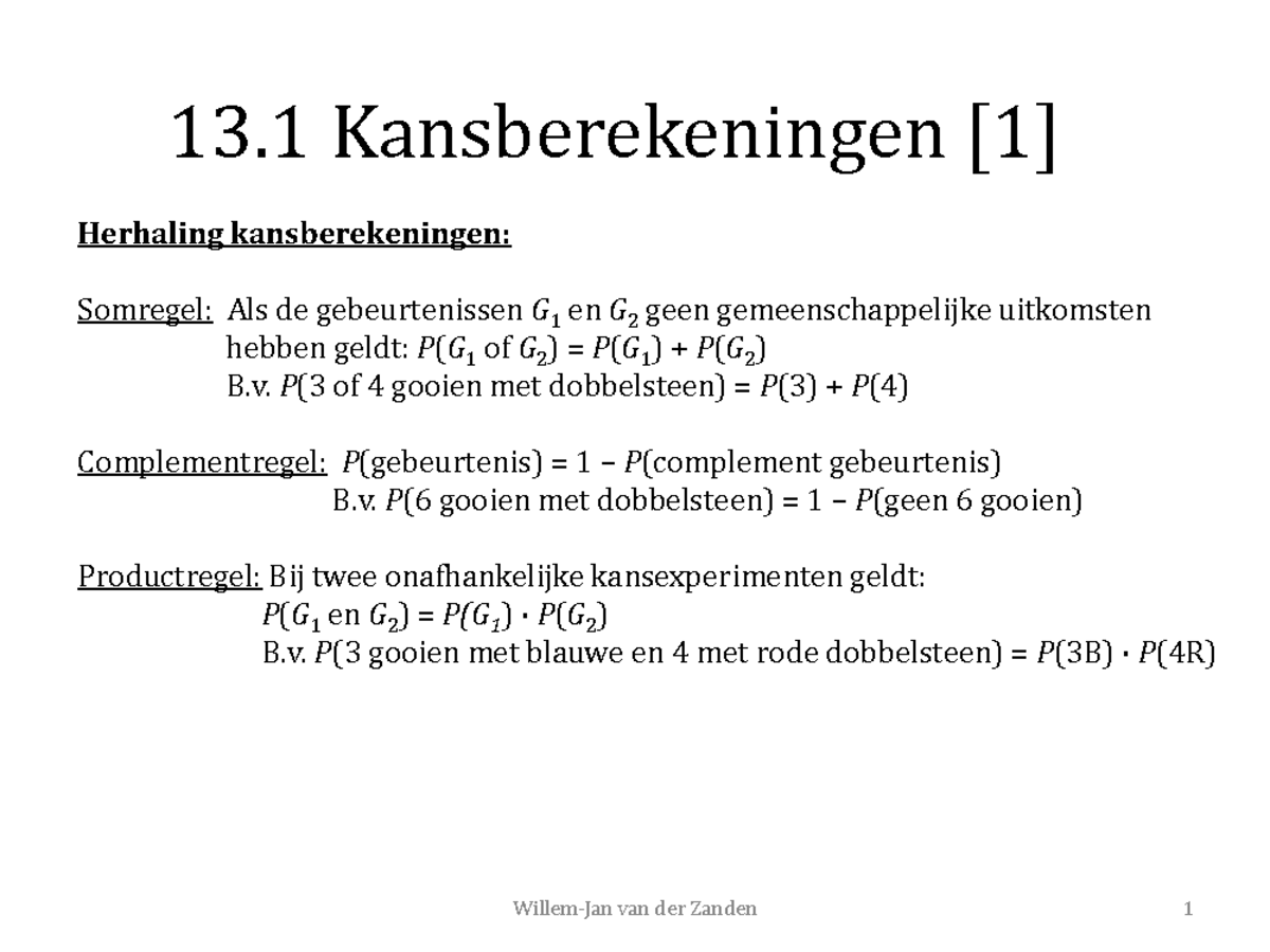 Sheets Klas 6A Hoofdstuk 13 - 13 Kansberekeningen Herhaling ...