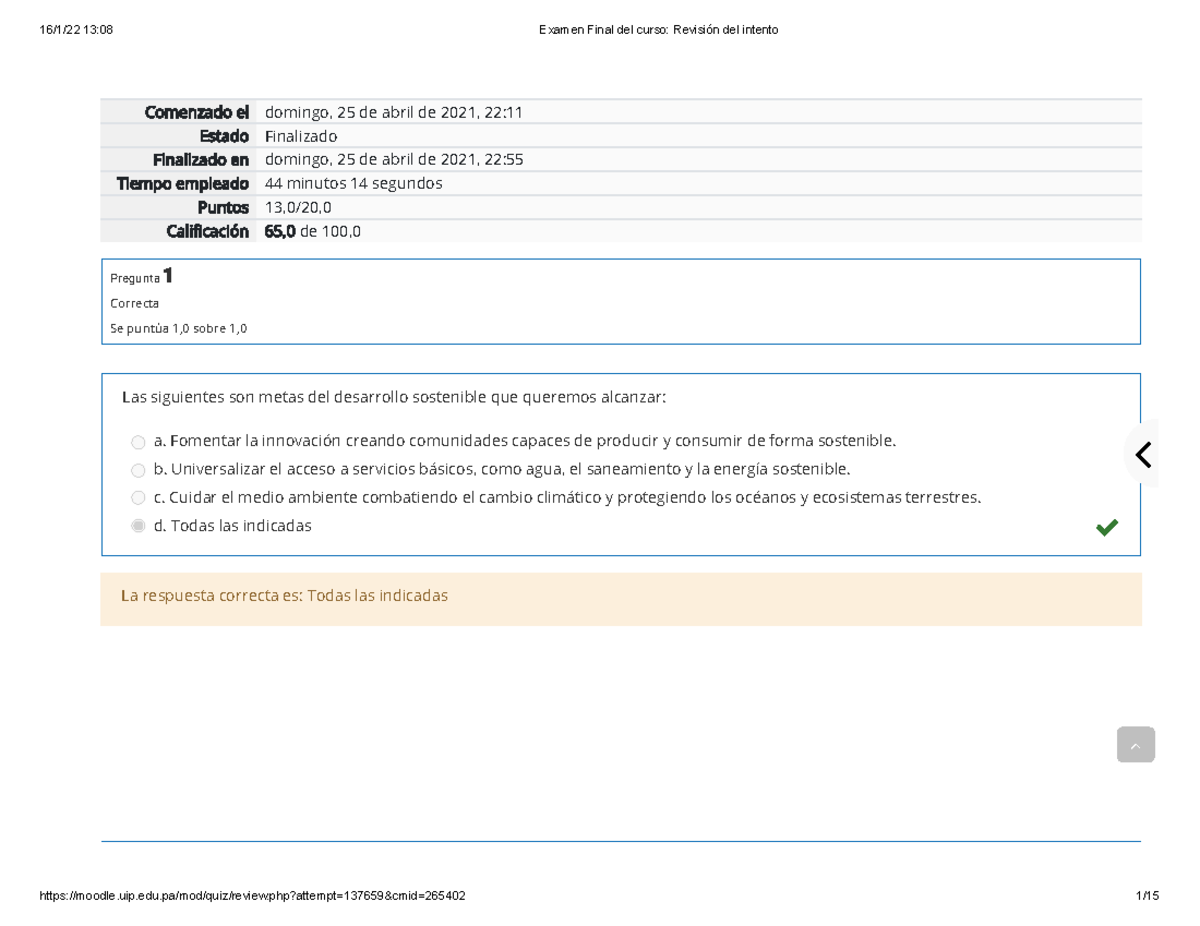 Examen Final Del Curso Revisi N Del Intento Educacion Ambien ...