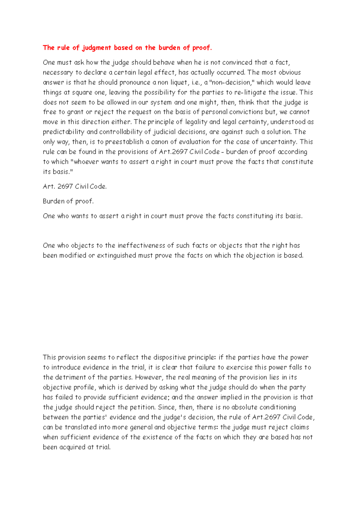 The rule of judgment based on the burden of proof. 8 - One must ask how ...