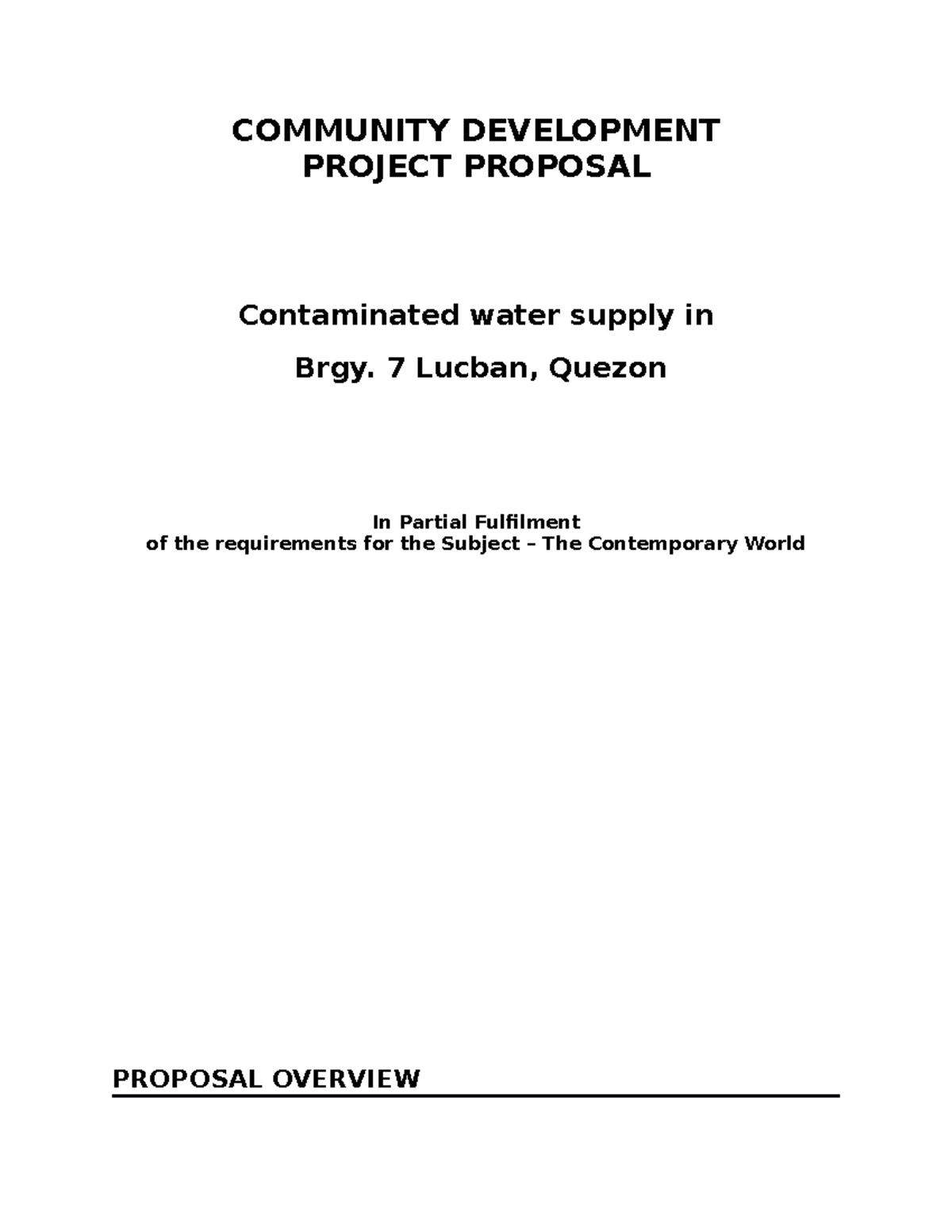 THE Contemporary World - COMMUNITY DEVELOPMENT PROJECT PROPOSAL ...