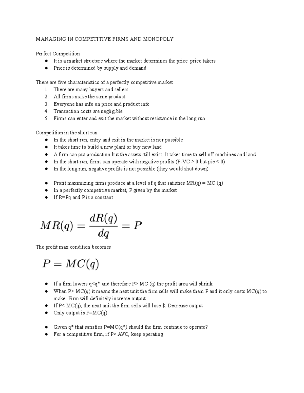 EC260 C8 9 - detailed lecture notes - MANAGING IN COMPETITIVE FIRMS AND ...