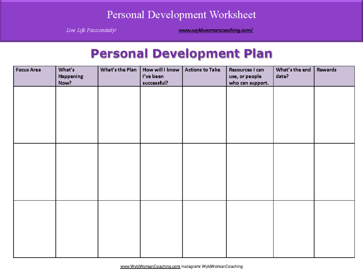 Personal Development PLAN worksheet Wyld Woman Coaching-short - ASL 101 ...