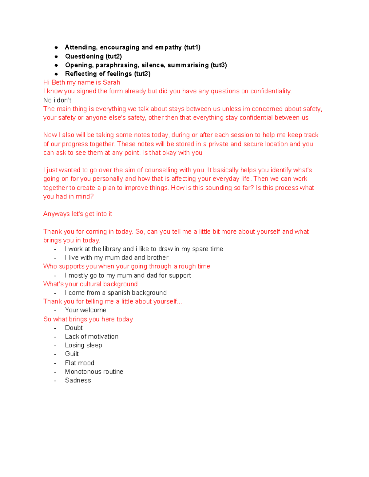 Copy of viva script - Attending, encouraging and empathy (tut1 ...