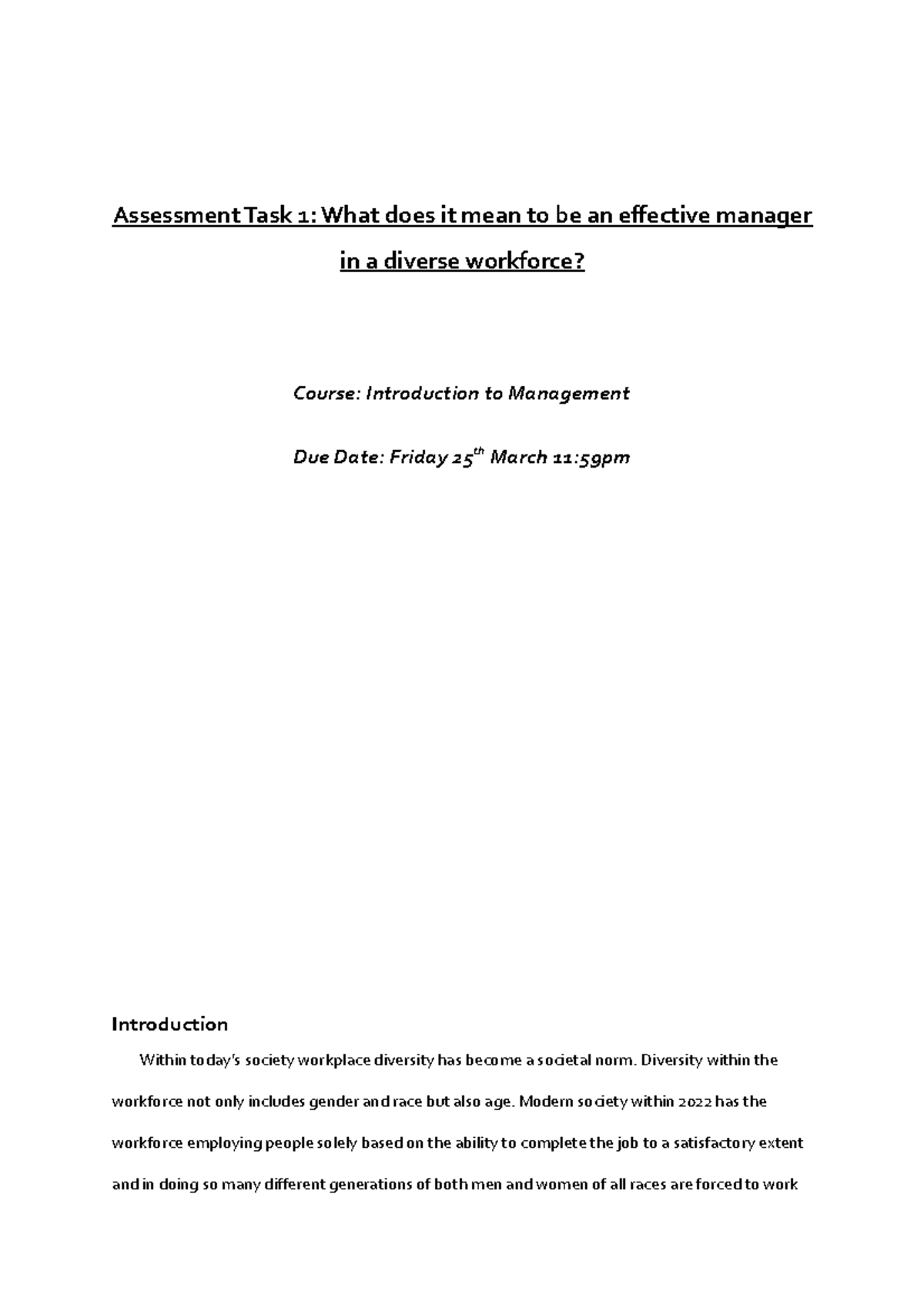 introduction to management assignment