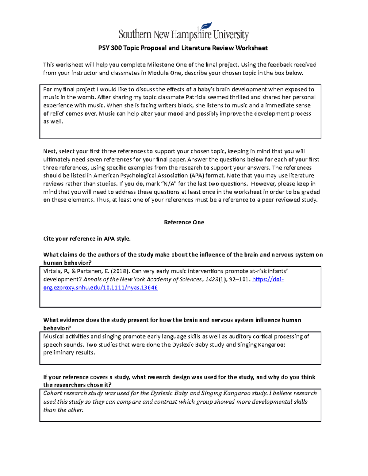 psy 305 topic proposal and literature review worksheet