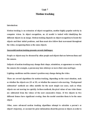 CV-Unit 6 Motion Estimation - Unit 6 Motion Estimation Motion A lot of ...