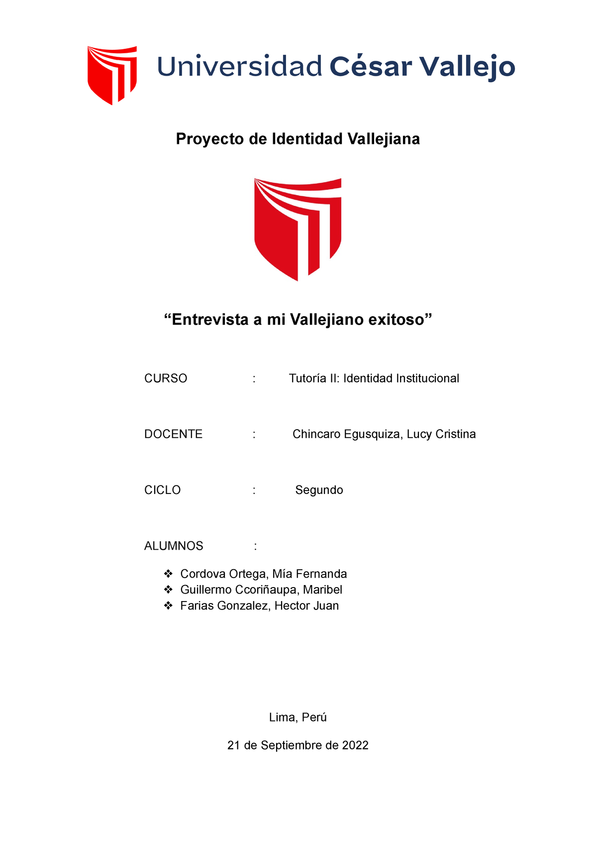 Informe Tutoría - Proyecto De Identidad Vallejiana