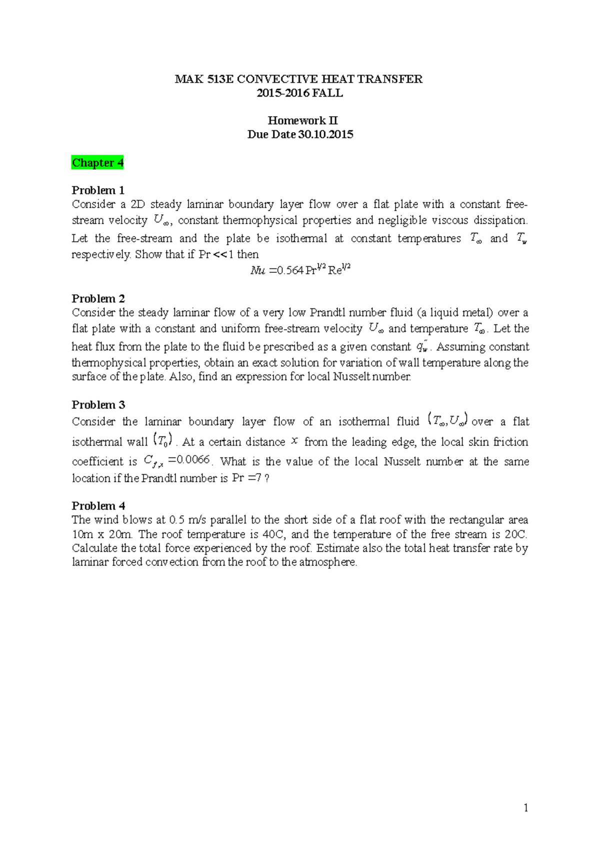 Homework 2 - Convection heat transfer - MAK 513E CONVECTIVE HEAT ...