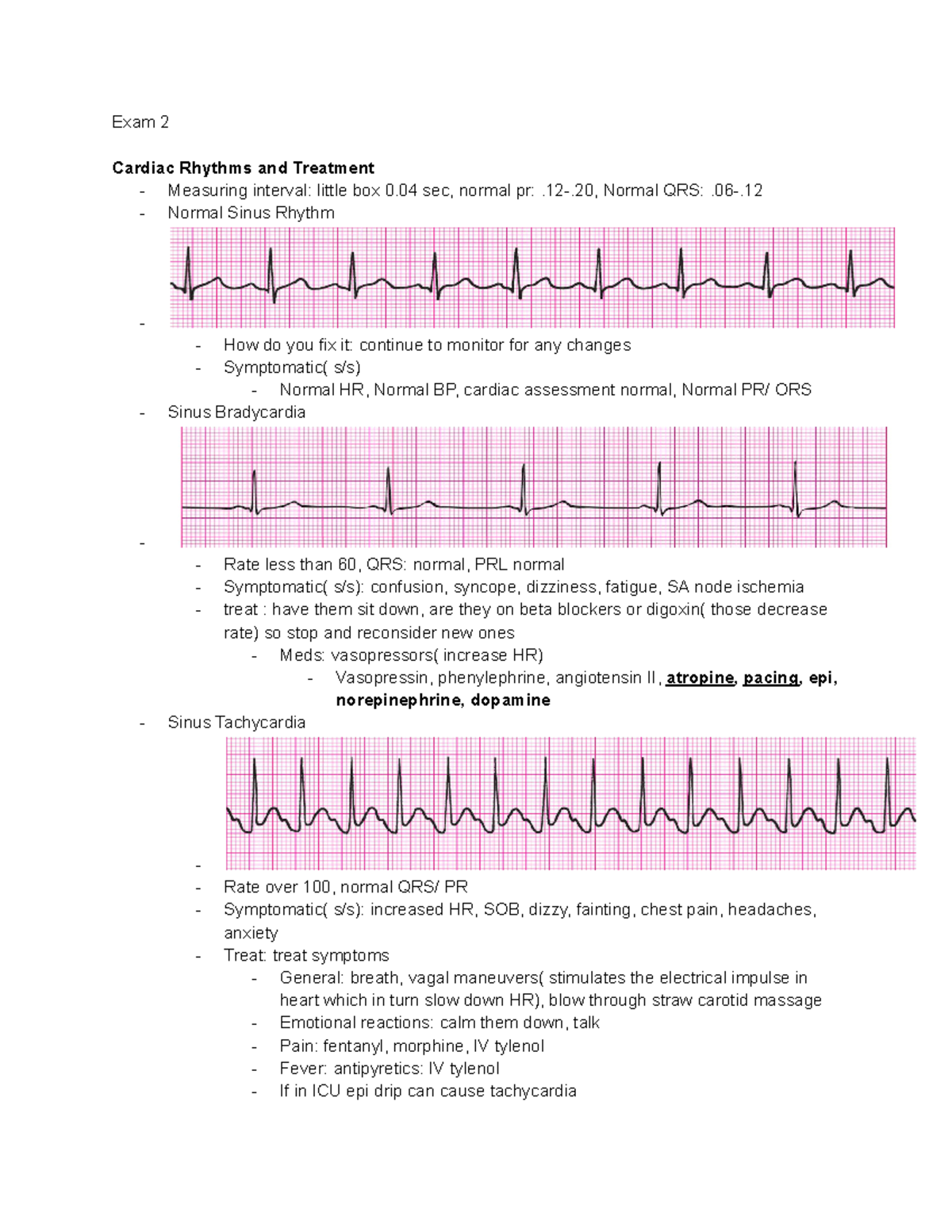 Exam 2-caraline's version - Exam 2 Cardiac Rhythms and Treatment ...